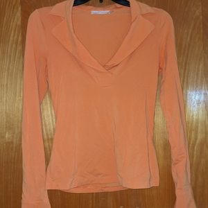 3/$30 Bright orange v neck long sleeve sexy work shirt!!